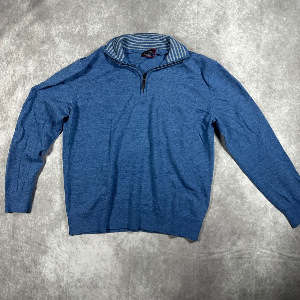 UNTUCKit Mens L Blue Extra Fine Merino Wool Quarter Zip Sweater Large